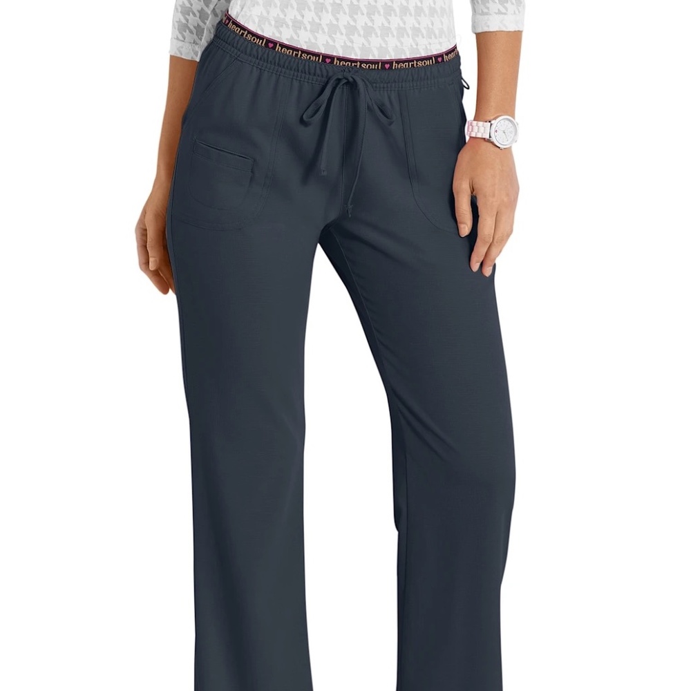 HeartSoul Heart Breaker Drawstring Petite Large Scrub Pants in Pewter